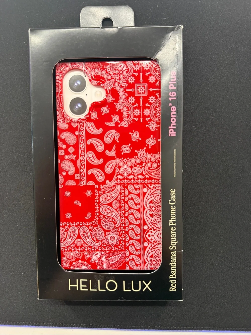 HELLO LUX Red Bandana Square iPhone 16 Plus Phone Case MagSafe Paisley Glossy